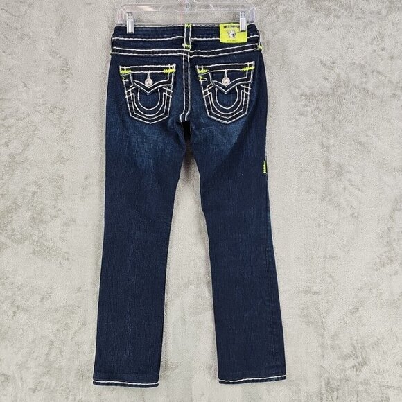 True Religion Jeans Womens 26 Billy Super T RARE Neon Rope Stitching Dark Blue - Picture 3 of 15